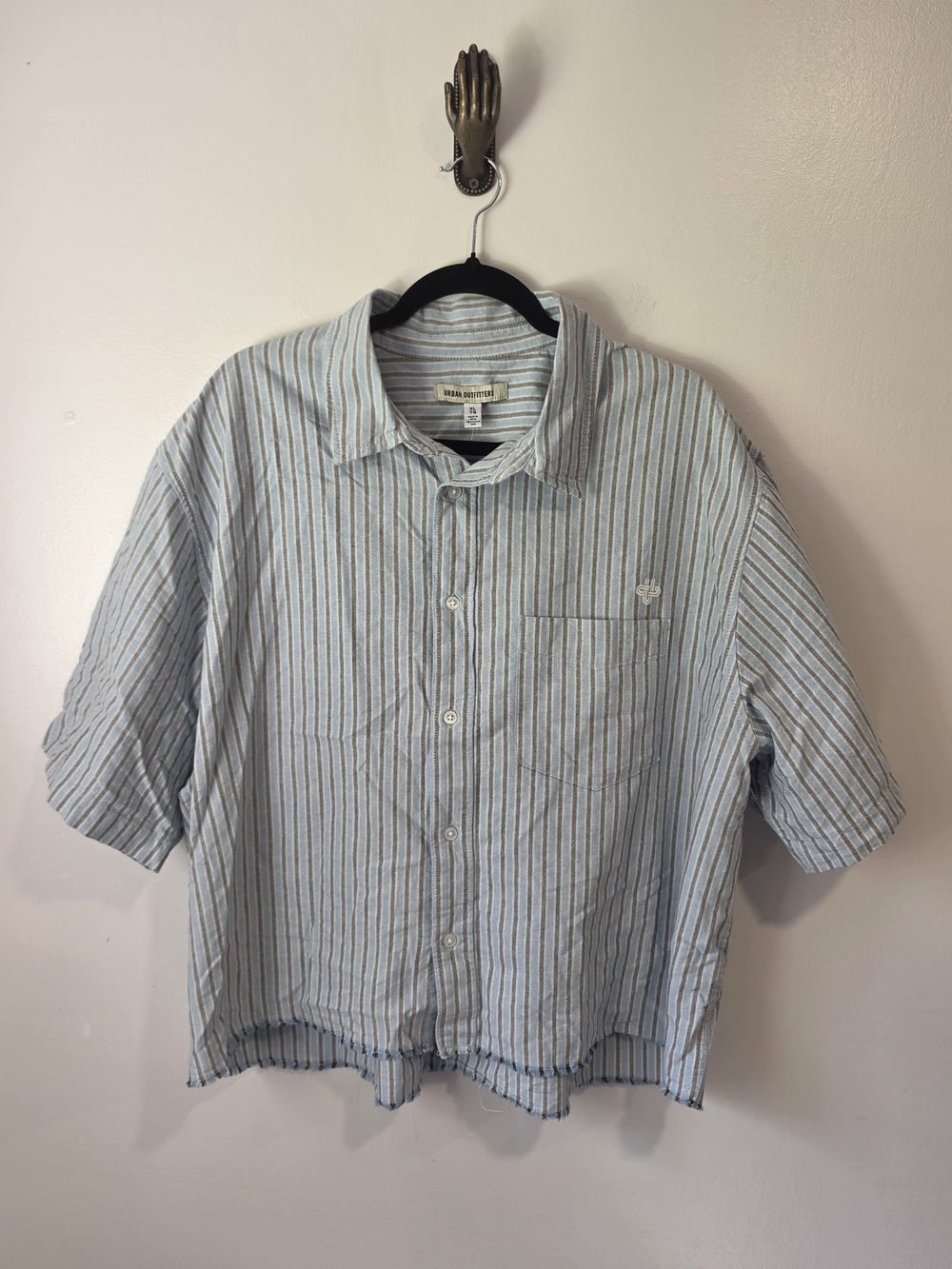 NWT Urban Outfitters 100% Cotton Striped Raw Hem Crop Button-Up Shirt Men's XL